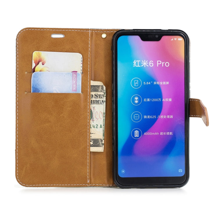 Color Matching Denim Texture Leather Case for Xiaomi Redmi 6 Pro, with Holder & Card Slots & Wallet & Lanyard