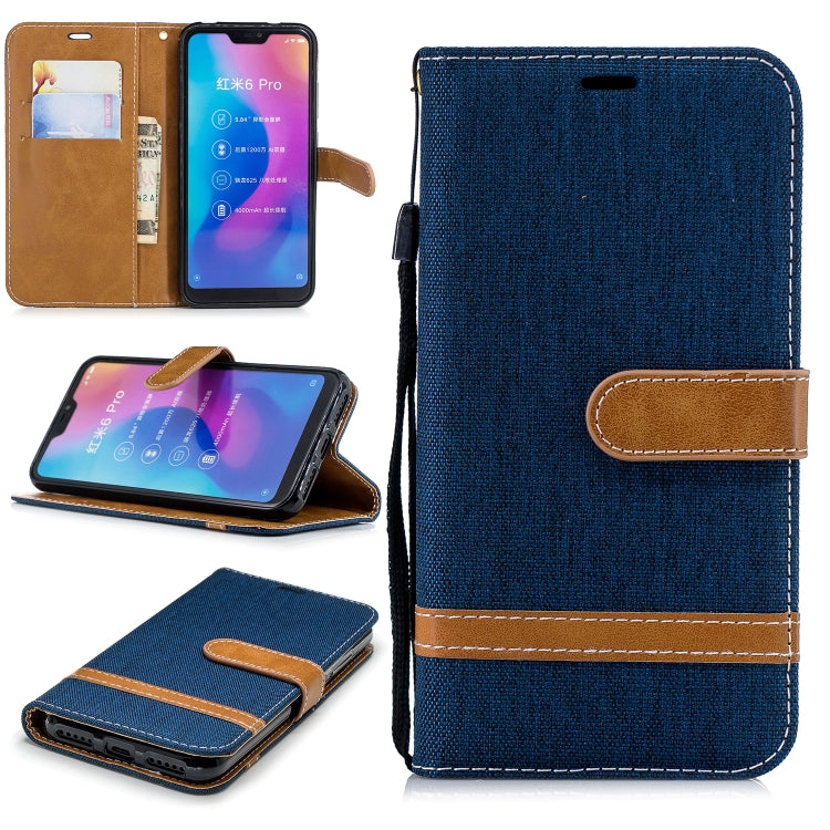 Color Matching Denim Texture Leather Case for Xiaomi Redmi 6 Pro, with Holder & Card Slots & Wallet & Lanyard