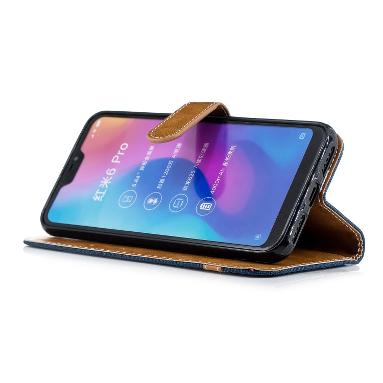Color Matching Denim Texture Leather Case for Xiaomi Redmi 6 Pro, with Holder & Card Slots & Wallet & Lanyard