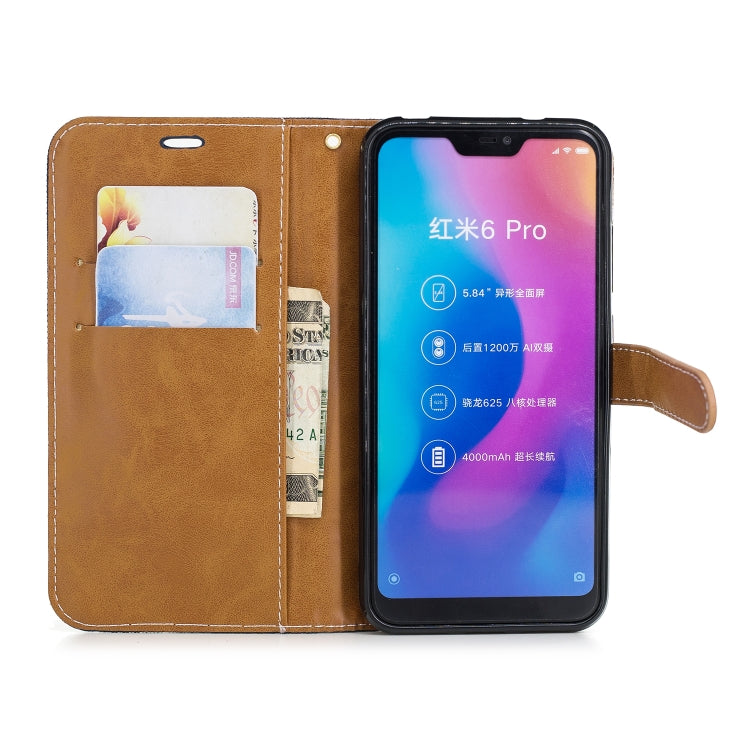 Color Matching Denim Texture Leather Case for Xiaomi Redmi 6 Pro, with Holder & Card Slots & Wallet & Lanyard