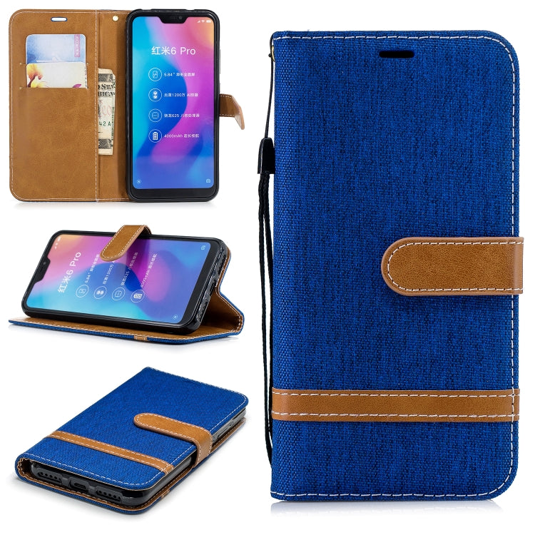 Color Matching Denim Texture Leather Case for Xiaomi Redmi 6 Pro, with Holder & Card Slots & Wallet & Lanyard