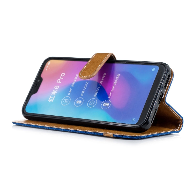 Color Matching Denim Texture Leather Case for Xiaomi Redmi 6 Pro, with Holder & Card Slots & Wallet & Lanyard