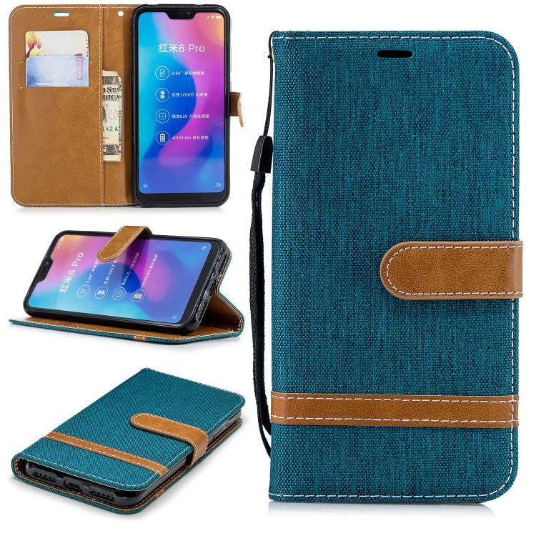 Color Matching Denim Texture Leather Case for Xiaomi Redmi 6 Pro, with Holder & Card Slots & Wallet & Lanyard