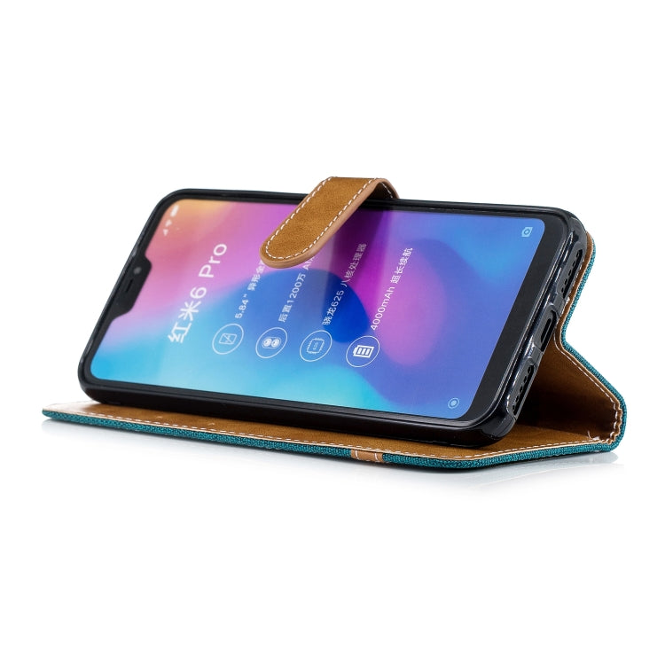 Color Matching Denim Texture Leather Case for Xiaomi Redmi 6 Pro, with Holder & Card Slots & Wallet & Lanyard