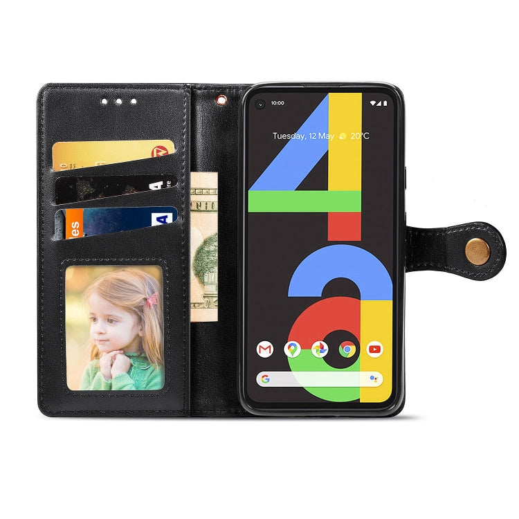 For Google Pixel 4A Retro Solid Color Leather Buckle Phone Case with Lanyard & Photo Frame & Card Slot & Wallet & Stand Function