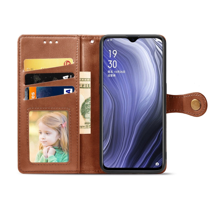 For OPPO Reno Z Retro Solid Color Leather Buckle Phone Case with Lanyard & Photo Frame & Card Slot & Wallet & Stand Function