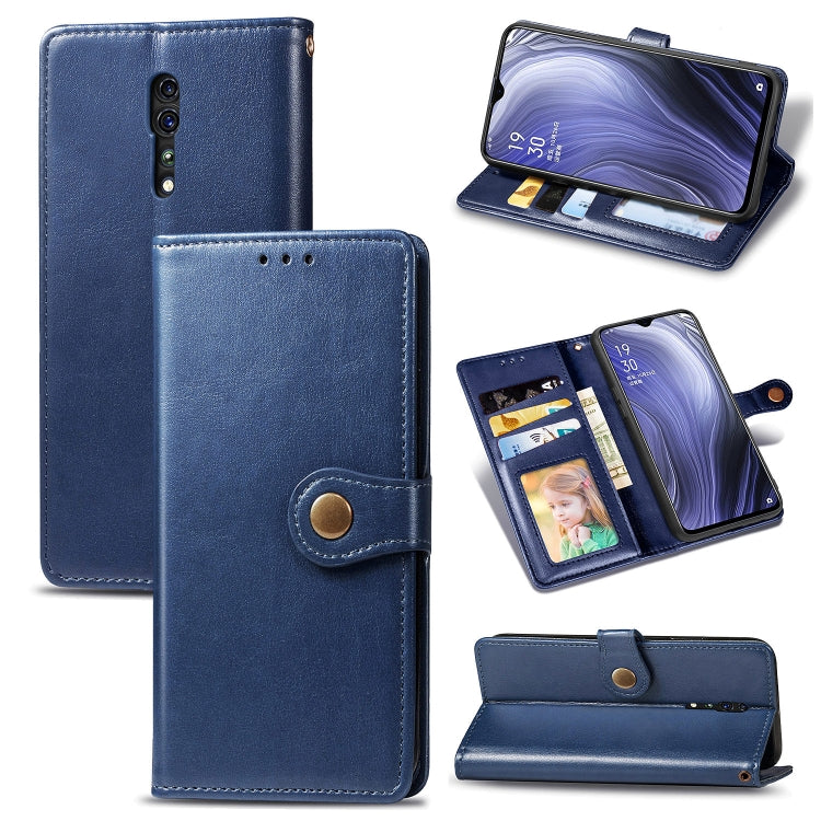 For OPPO Reno Z Retro Solid Color Leather Buckle Phone Case with Lanyard & Photo Frame & Card Slot & Wallet & Stand Function