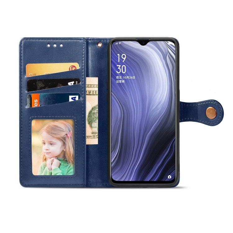 For OPPO Reno Z Retro Solid Color Leather Buckle Phone Case with Lanyard & Photo Frame & Card Slot & Wallet & Stand Function