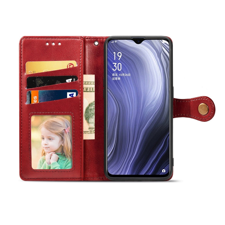 For OPPO Reno Z Retro Solid Color Leather Buckle Phone Case with Lanyard & Photo Frame & Card Slot & Wallet & Stand Function