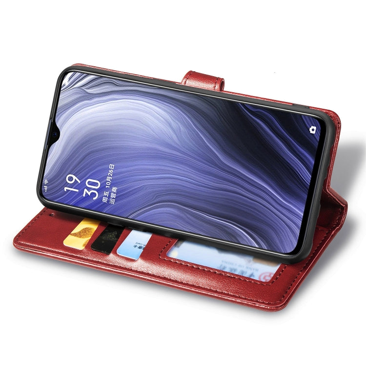 For OPPO Reno Z Retro Solid Color Leather Buckle Phone Case with Lanyard & Photo Frame & Card Slot & Wallet & Stand Function