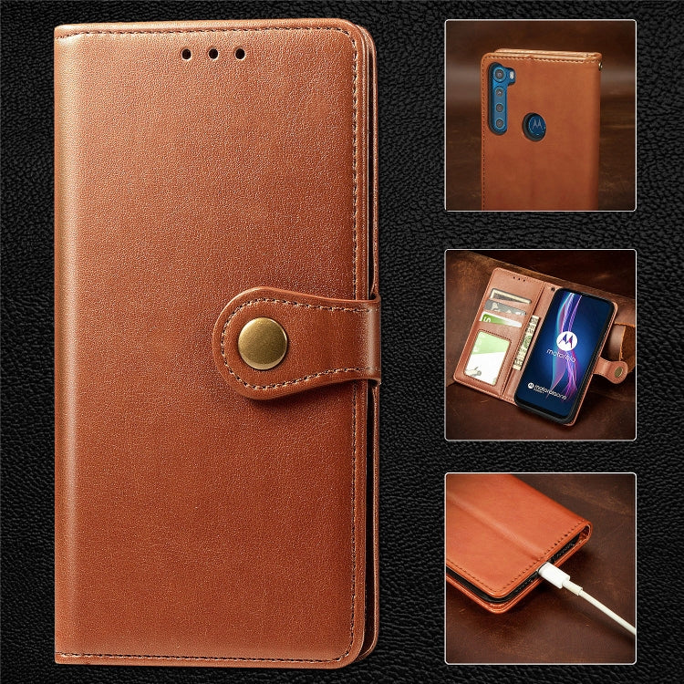 For Motorola One Fusion Plus Retro Solid Color Leather Buckle Phone Case with Lanyard & Photo Frame & Card Slot & Wallet & Stand Function