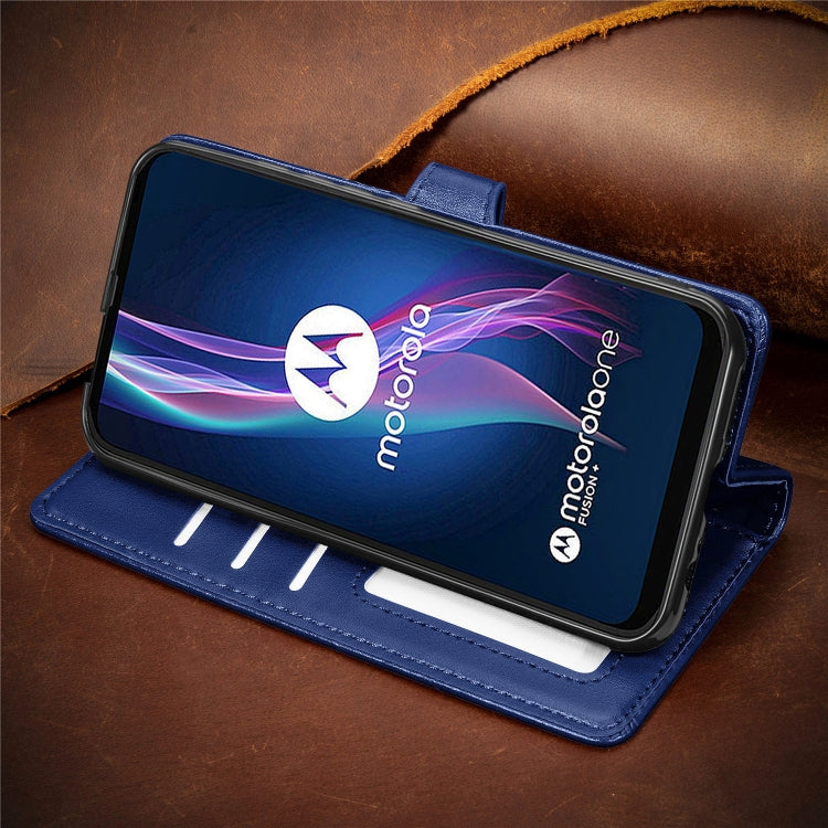 For Motorola One Fusion Plus Retro Solid Color Leather Buckle Phone Case with Lanyard & Photo Frame & Card Slot & Wallet & Stand Function