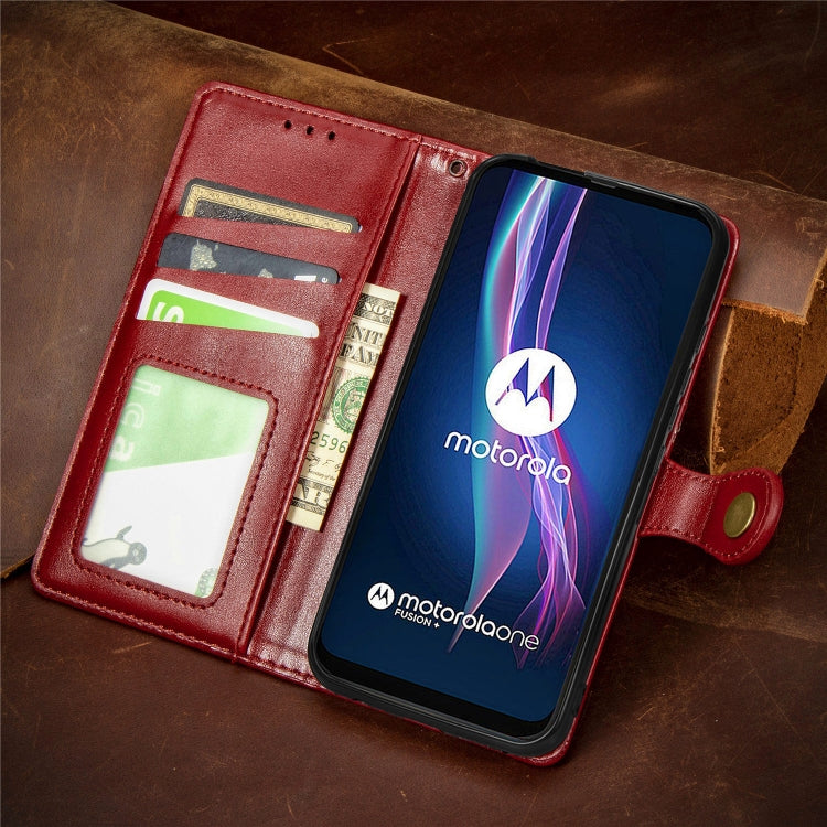 For Motorola One Fusion Plus Retro Solid Color Leather Buckle Phone Case with Lanyard & Photo Frame & Card Slot & Wallet & Stand Function