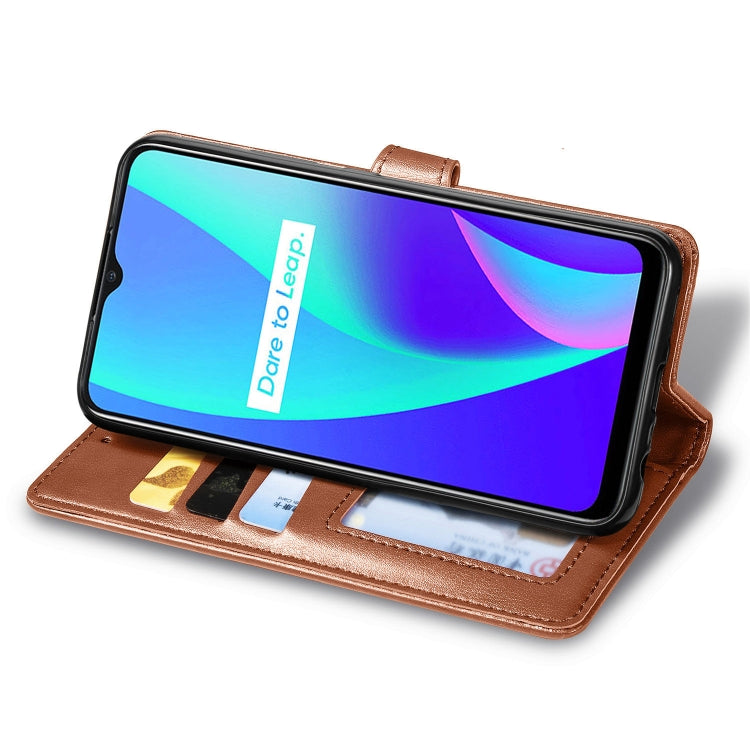 For OPPO Realme C15 Retro Solid Color Leather Buckle Phone Case with Lanyard & Photo Frame & Card Slot & Wallet & Stand Function