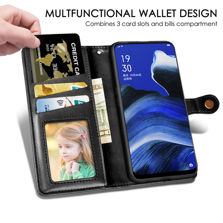 For OPPO Realme C15 Retro Solid Color Leather Buckle Phone Case with Lanyard & Photo Frame & Card Slot & Wallet & Stand Function