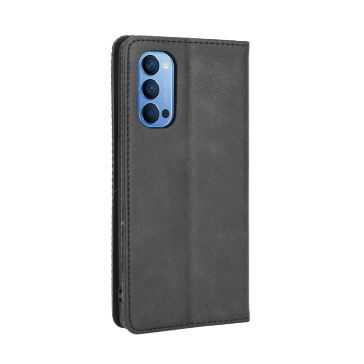 For OPPO Reno4 4G Magnetic Buckle Retro Crazy Horse Texture Horizontal Flip Leather Case , with Holder & Card Slots & Photo Frame