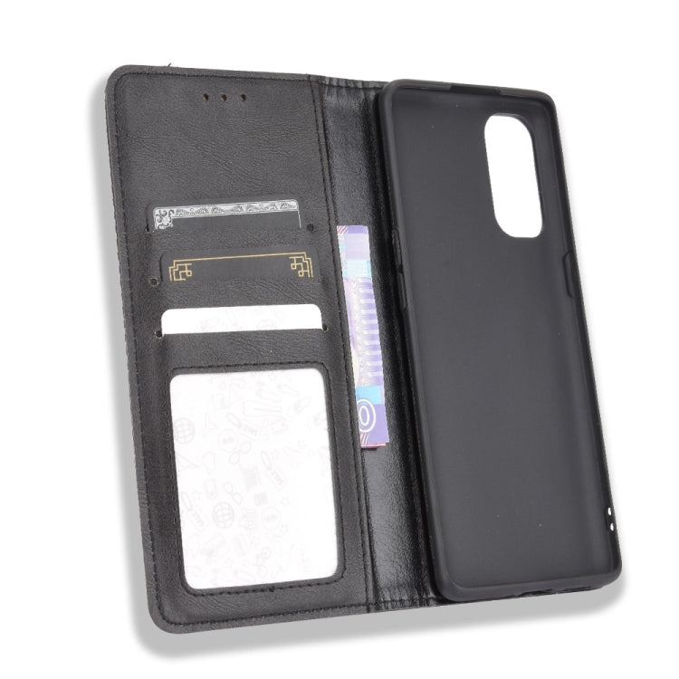 For OPPO Reno4 4G Magnetic Buckle Retro Crazy Horse Texture Horizontal Flip Leather Case , with Holder & Card Slots & Photo Frame