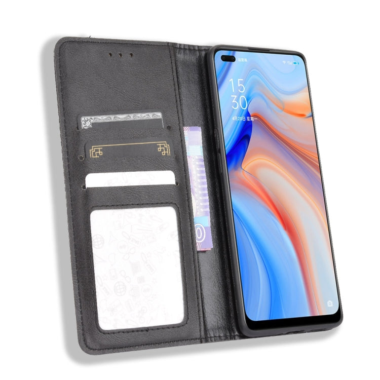 For OPPO Reno4 4G Magnetic Buckle Retro Crazy Horse Texture Horizontal Flip Leather Case , with Holder & Card Slots & Photo Frame
