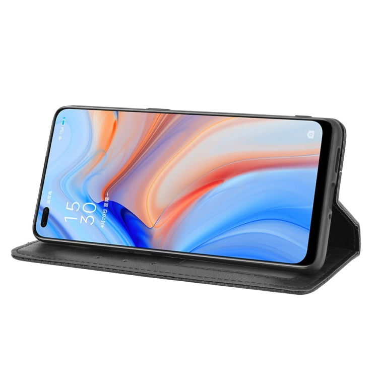 For OPPO Reno4 4G Magnetic Buckle Retro Crazy Horse Texture Horizontal Flip Leather Case , with Holder & Card Slots & Photo Frame