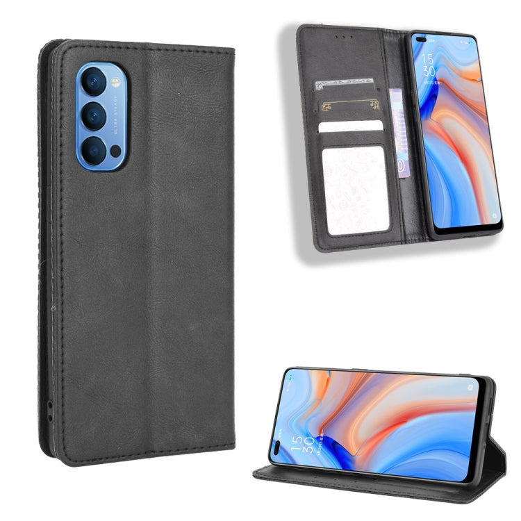 For OPPO Reno4 4G Magnetic Buckle Retro Crazy Horse Texture Horizontal Flip Leather Case , with Holder & Card Slots & Photo Frame