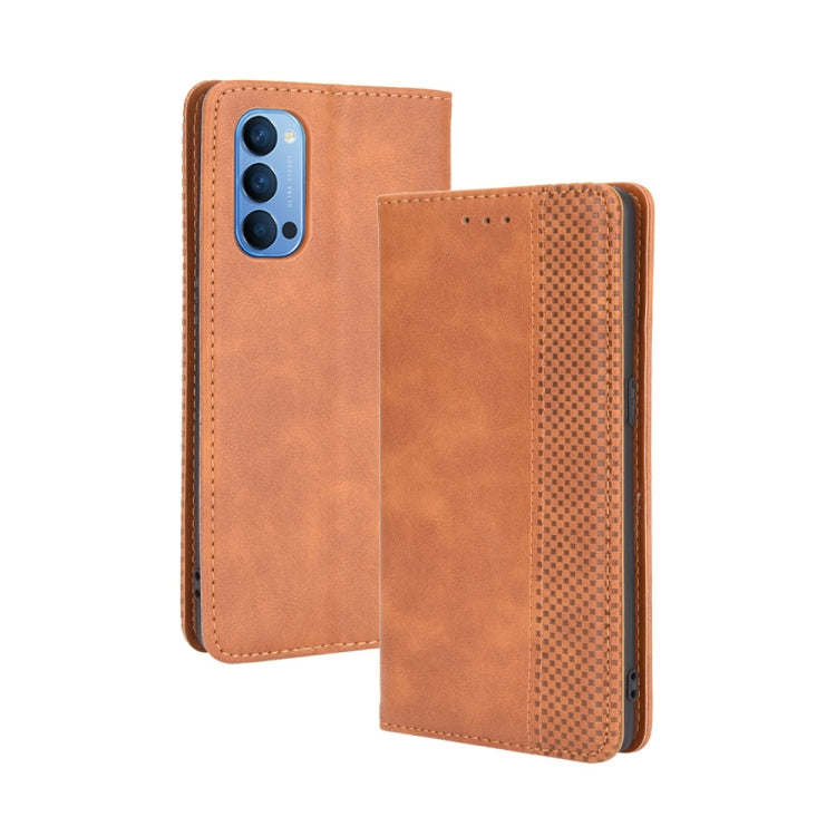 For OPPO Reno4 4G Magnetic Buckle Retro Crazy Horse Texture Horizontal Flip Leather Case , with Holder & Card Slots & Photo Frame