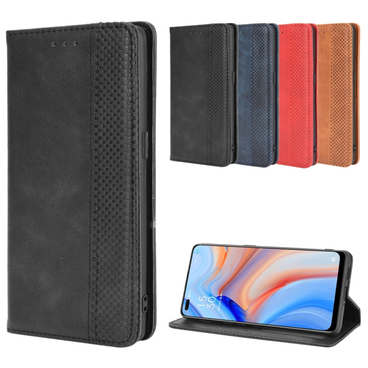 For OPPO Reno4 4G Magnetic Buckle Retro Crazy Horse Texture Horizontal Flip Leather Case , with Holder & Card Slots & Photo Frame