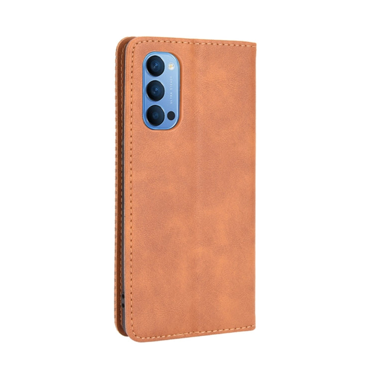For OPPO Reno4 4G Magnetic Buckle Retro Crazy Horse Texture Horizontal Flip Leather Case , with Holder & Card Slots & Photo Frame