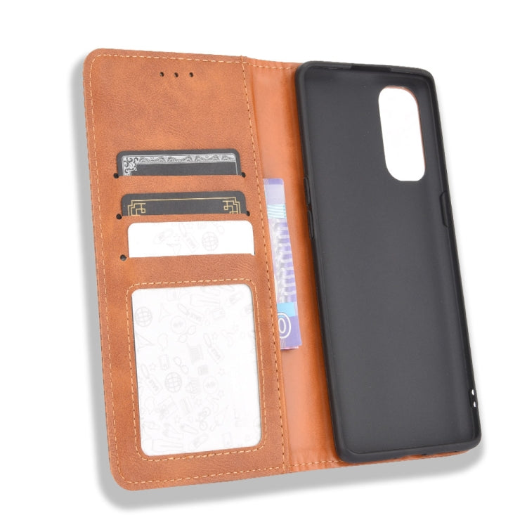 For OPPO Reno4 4G Magnetic Buckle Retro Crazy Horse Texture Horizontal Flip Leather Case , with Holder & Card Slots & Photo Frame