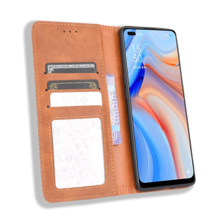 For OPPO Reno4 4G Magnetic Buckle Retro Crazy Horse Texture Horizontal Flip Leather Case , with Holder & Card Slots & Photo Frame