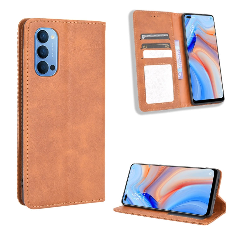 For OPPO Reno4 4G Magnetic Buckle Retro Crazy Horse Texture Horizontal Flip Leather Case , with Holder & Card Slots & Photo Frame