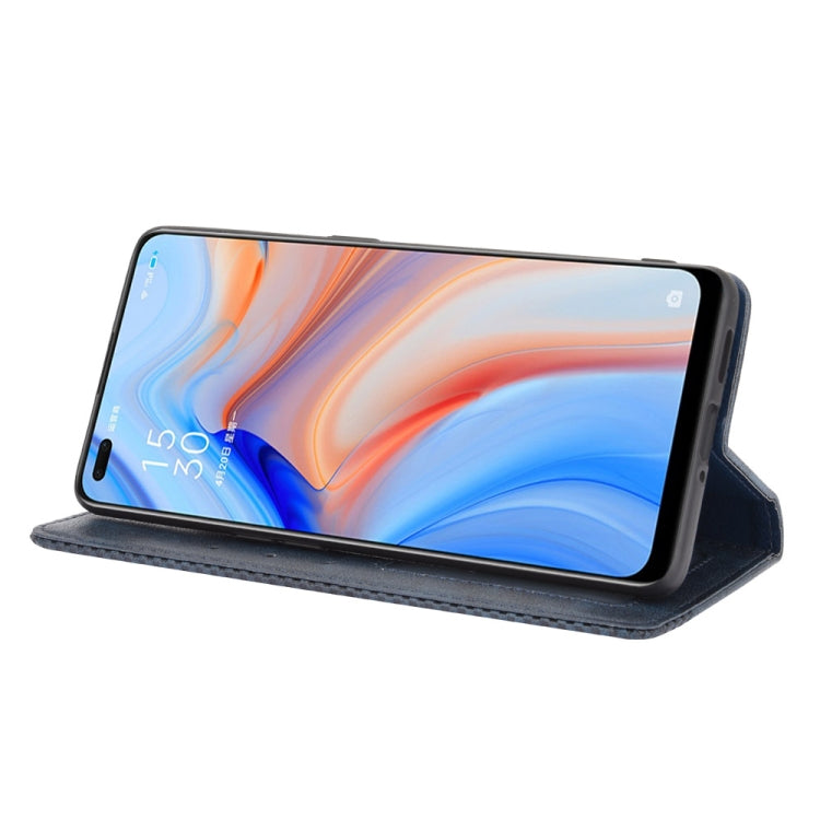 For OPPO Reno4 4G Magnetic Buckle Retro Crazy Horse Texture Horizontal Flip Leather Case , with Holder & Card Slots & Photo Frame