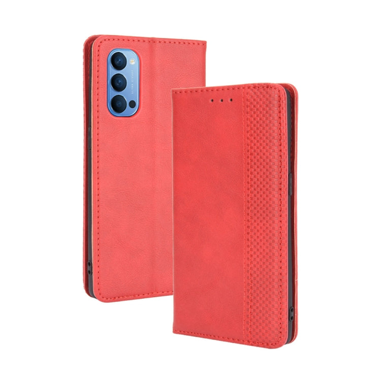 For OPPO Reno4 4G Magnetic Buckle Retro Crazy Horse Texture Horizontal Flip Leather Case , with Holder & Card Slots & Photo Frame