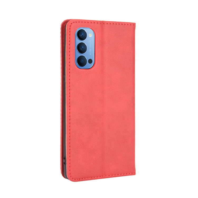 For OPPO Reno4 4G Magnetic Buckle Retro Crazy Horse Texture Horizontal Flip Leather Case , with Holder & Card Slots & Photo Frame