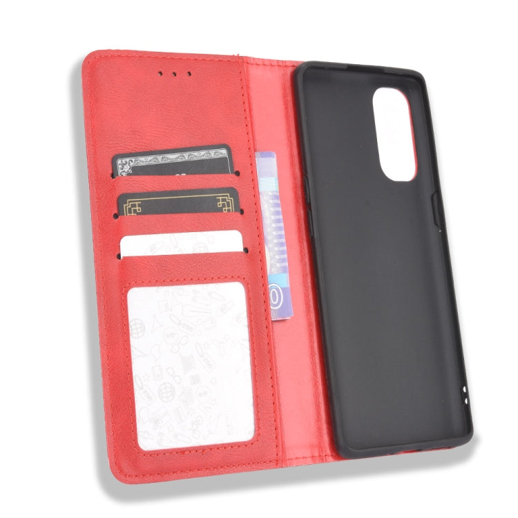 For OPPO Reno4 4G Magnetic Buckle Retro Crazy Horse Texture Horizontal Flip Leather Case , with Holder & Card Slots & Photo Frame