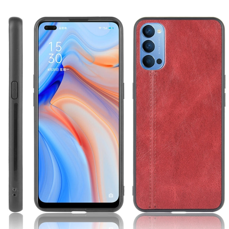 For Oppo Reno4 4G International Edition Shockproof Sewing Cow Pattern Skin PC + PU + TPU Case