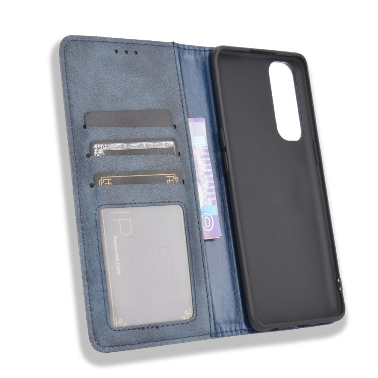 For OPPO Reno4 Pro 4G Magnetic Buckle Retro Crazy Horse Texture Horizontal Flip Leather Case, with Holder & Card Slots & Photo Frame