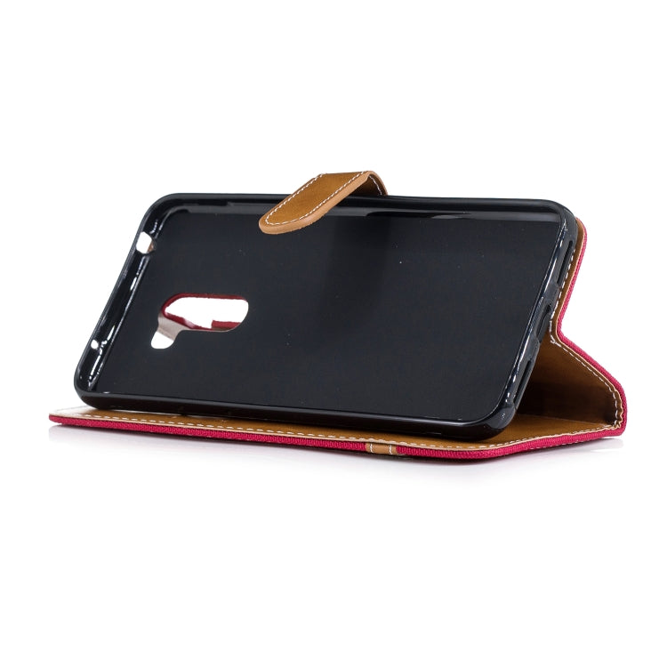 Color Matching Denim Texture Leather Case for Xiaomi Pocophone F1, with Holder & Card Slots & Wallet & Lanyard