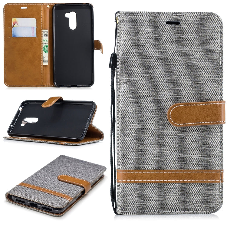 Color Matching Denim Texture Leather Case for Xiaomi Pocophone F1, with Holder & Card Slots & Wallet & Lanyard