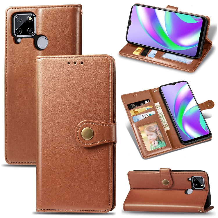 For OPPO Realme C12 Solid Color Leather Buckle Phone Case with Lanyard & Photo Frame & Card Slot & Wallet & Stand Function
