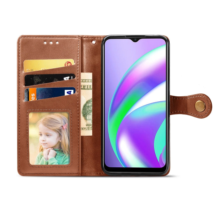 For OPPO Realme C12 Solid Color Leather Buckle Phone Case with Lanyard & Photo Frame & Card Slot & Wallet & Stand Function