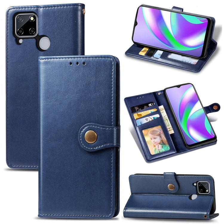 For OPPO Realme C12 Solid Color Leather Buckle Phone Case with Lanyard & Photo Frame & Card Slot & Wallet & Stand Function