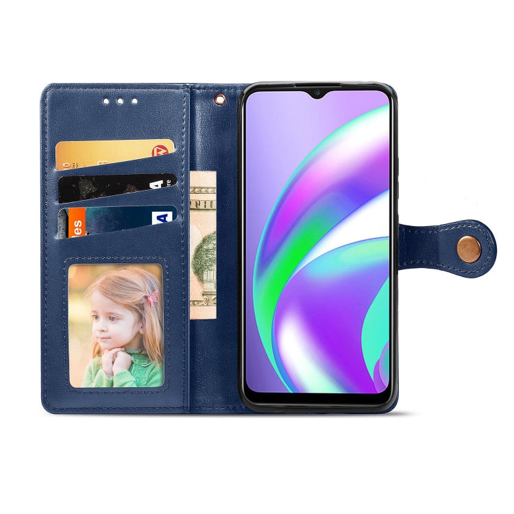 For OPPO Realme C12 Solid Color Leather Buckle Phone Case with Lanyard & Photo Frame & Card Slot & Wallet & Stand Function
