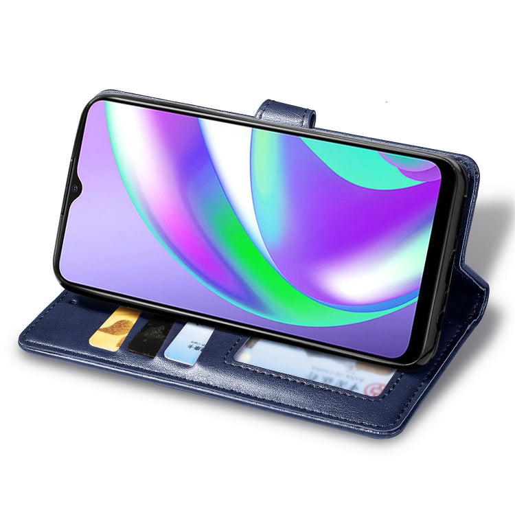 For OPPO Realme C12 Solid Color Leather Buckle Phone Case with Lanyard & Photo Frame & Card Slot & Wallet & Stand Function