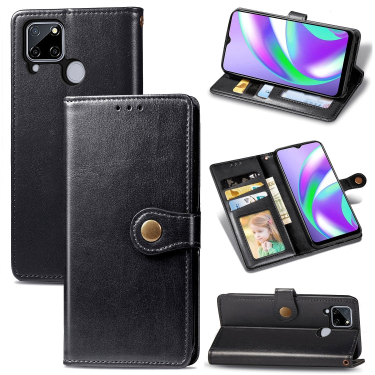 For OPPO Realme C12 Solid Color Leather Buckle Phone Case with Lanyard & Photo Frame & Card Slot & Wallet & Stand Function