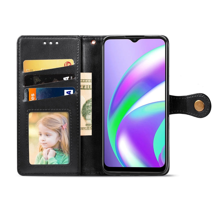For OPPO Realme C12 Solid Color Leather Buckle Phone Case with Lanyard & Photo Frame & Card Slot & Wallet & Stand Function