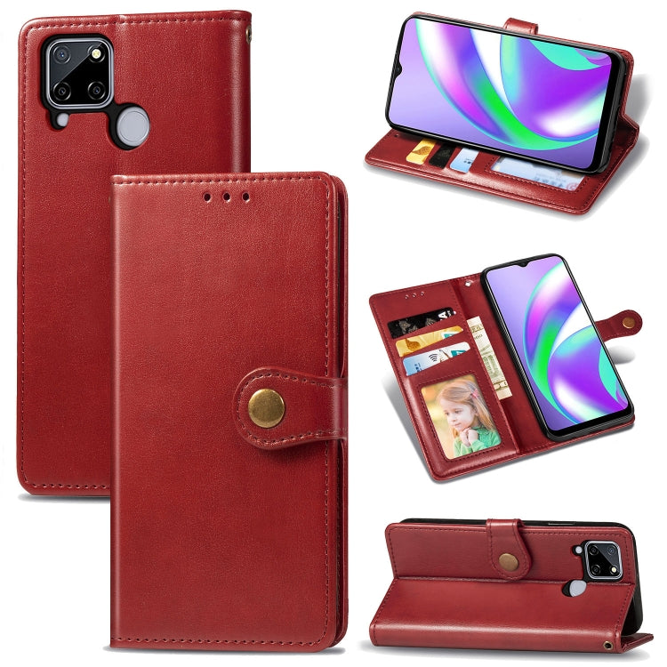 For OPPO Realme C12 Solid Color Leather Buckle Phone Case with Lanyard & Photo Frame & Card Slot & Wallet & Stand Function