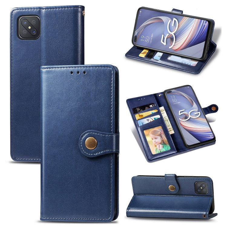 For OPPO A92s Solid Color Leather Buckle Phone Case with Lanyard & Photo Frame & Card Slot & Wallet & Stand Function