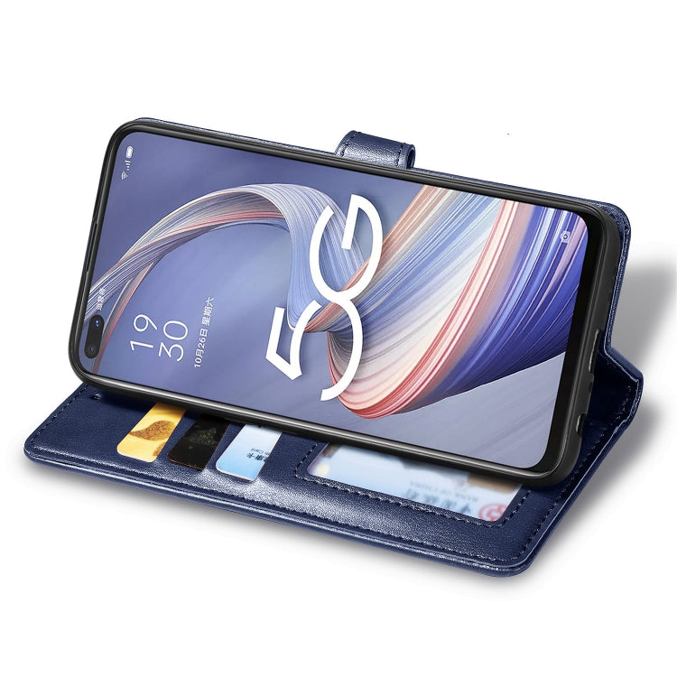 For OPPO A92s Solid Color Leather Buckle Phone Case with Lanyard & Photo Frame & Card Slot & Wallet & Stand Function