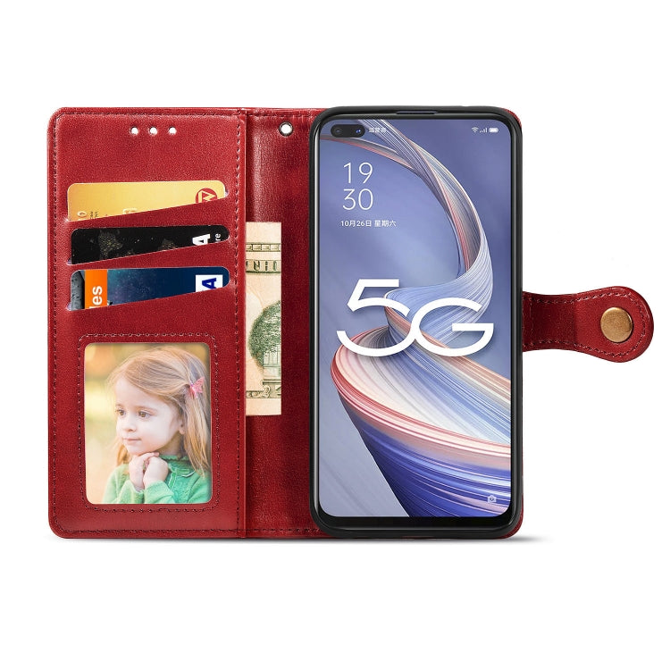 For OPPO A92s Solid Color Leather Buckle Phone Case with Lanyard & Photo Frame & Card Slot & Wallet & Stand Function