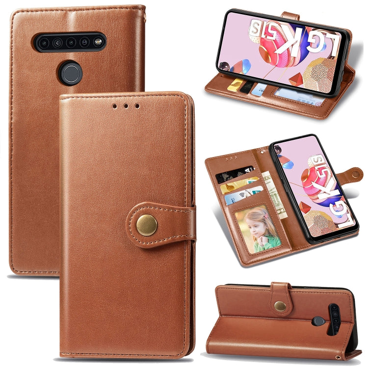For LG K51S Retro Solid Color Leather Buckle Phone Case with Lanyard & Photo Frame & Card Slot & Wallet & Stand Function